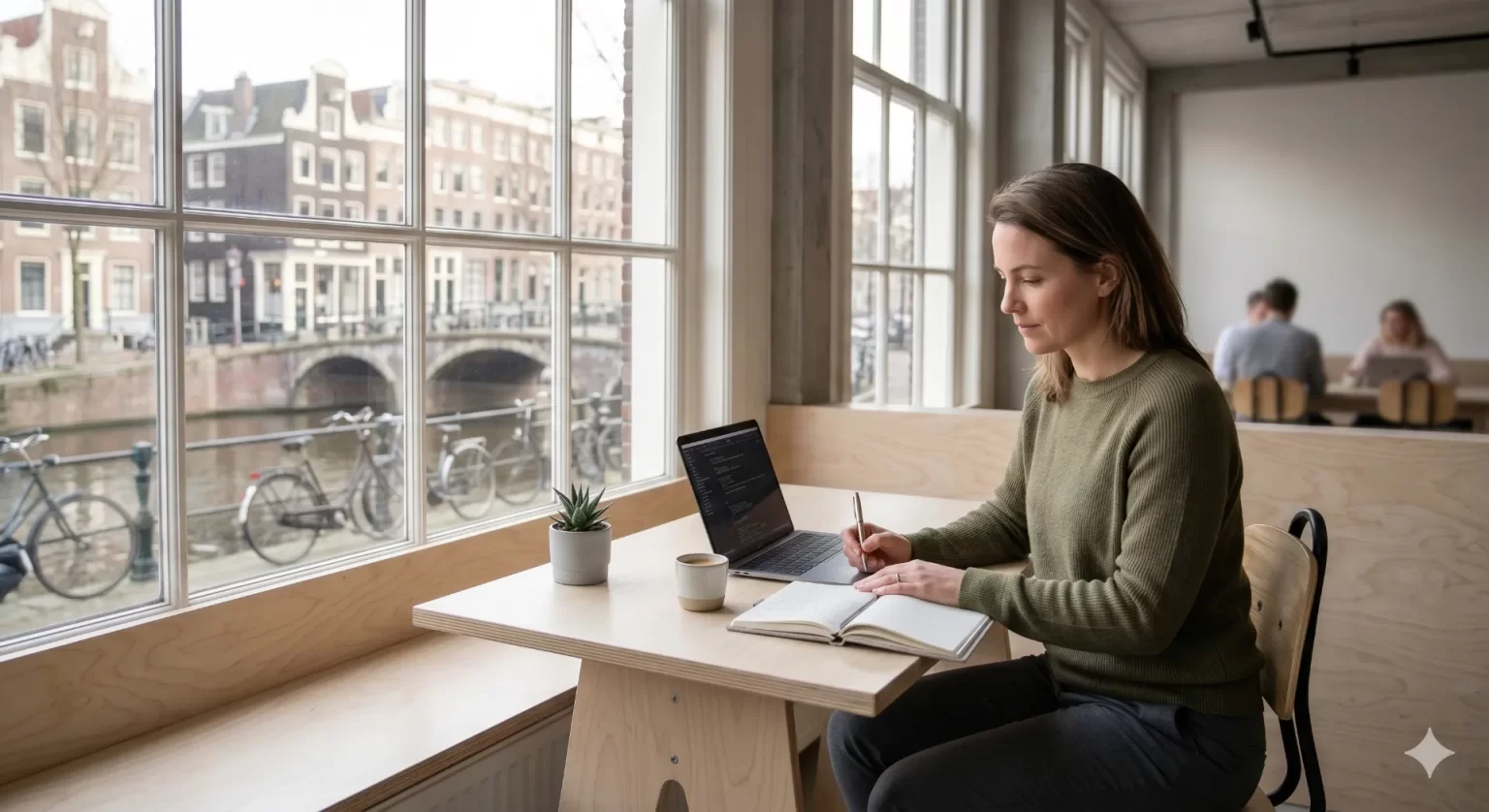 Ondernemer werkt gefocust aan deep work zonder afleiding, met laptop en notitieboek voor geconcentreerd werken