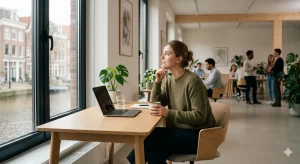 Home Illustratie van mentale gezondheid op de werkvloer met focus op welzijn, open communicatie en psychologische veiligheid in mo